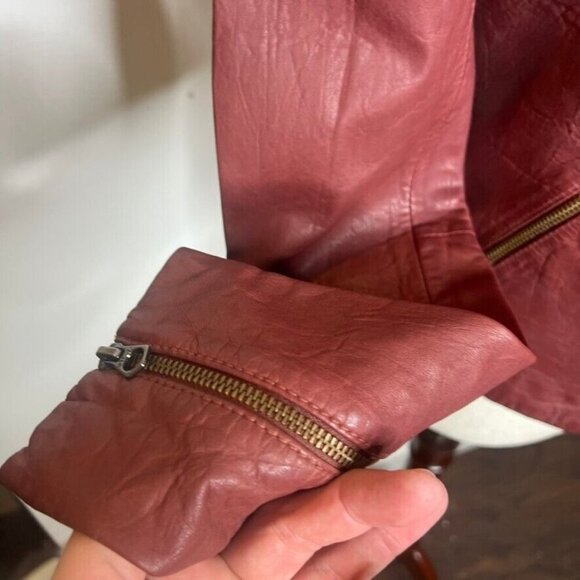 Madewell $525 Washed Leather Motorcycle Jacket Dusty Redwood Size M NC112 - Picture 6 of 15